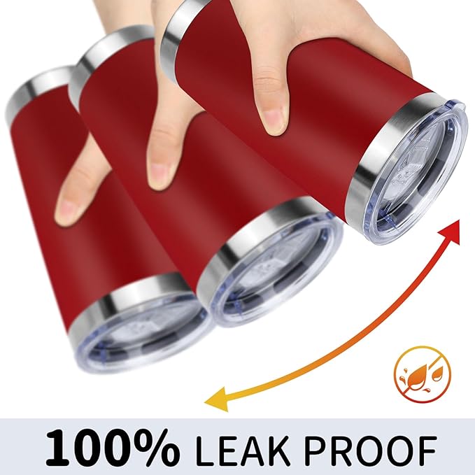 20oz Stainless Steel Tumbler with Lid, Travel Mug - Double Wall Vacuum Powder Coated Cup - Red, 1 Pack