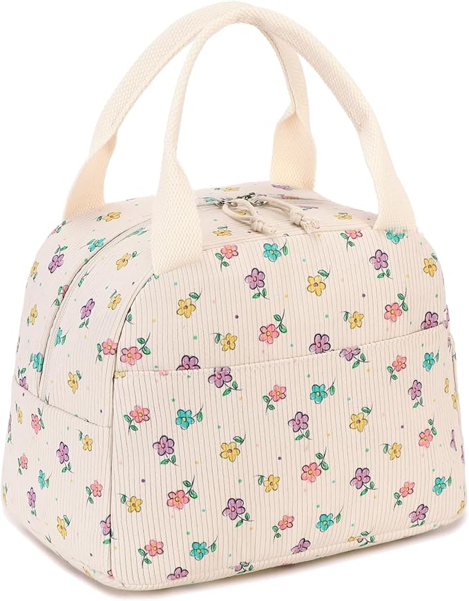 BTOOP Lunch Box for Women Men Cute Corduroy Lunch Bags Large Capacity Insulated Lunch Tote Bag For Work Travel Or Picnic (Mix Color flower)