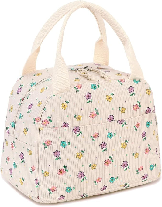 BTOOP Lunch Box for Women Men Cute Corduroy Lunch Bags Large Capacity Insulated Lunch Tote Bag For Work Travel Or Picnic (Mix Color flower)