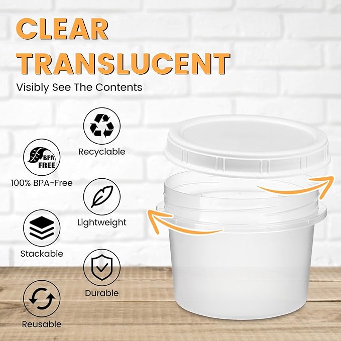 TUZAZO 12 Oz Food Storage Containers with Screw Lids, 6-Count Reusable Small Plastic Soup Containers for Portion and Meal Prep | Microwave-, Freezer-, Dishwasher-Safe | BPA Free