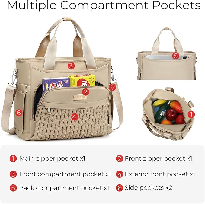 AIJIEKE Insulated Lunch Bag for Men Women, Lunch Box, Lunch Tote for Work, Large Leak Proof Cooler Bag with Removable Strap, Reusable Adult Lunchbag, Picnic, Office, Beach (Brown Taupe)