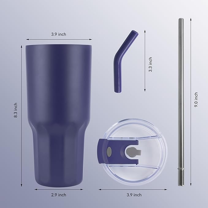VEGOND 30 oz Insulated Stainless Steel Tumblers with lid and straw Bulk Pack Double Wall Vacuum Coffee Mug with Non-Slip Silicone Base, Sweat Proof Powder Coated Cup for Hot Cold Drinks, Navy 4Pack