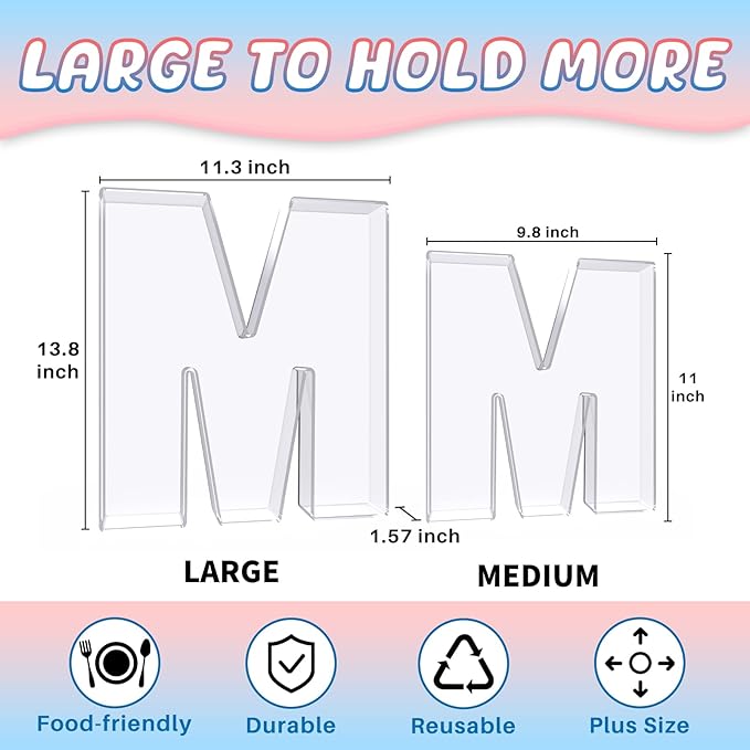 13.8" Extra Large Acrylic Letter Charcuterie Board Box, Reusable Fillable Letter Cake Candy Dish Display Serving Tray for Birthday Anniversary Party Decoration (M)