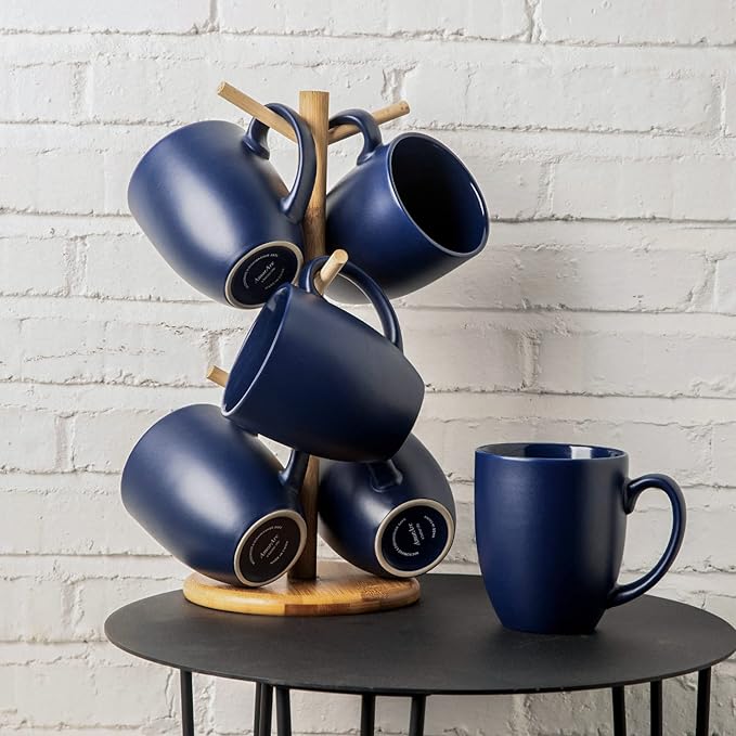 AmorArc 12oz Coffee Mugs Set of 6, Large Ceramic Coffee Mugs for Men, Women, Dad, Mom, Modern Coffee Cups With Handle For Tea,Latte,Cappuccino,Cocoa. Dishwasher&Microwave Safe, Matte Blue