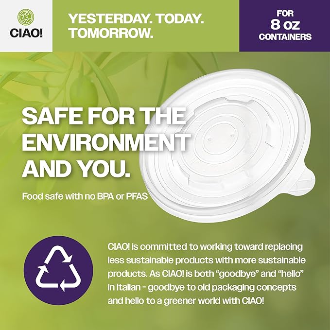 CIAO! 90mm Diameter PP Lid, Designed and Fit BRAND 8oz Paper Food Container (1000/case)
