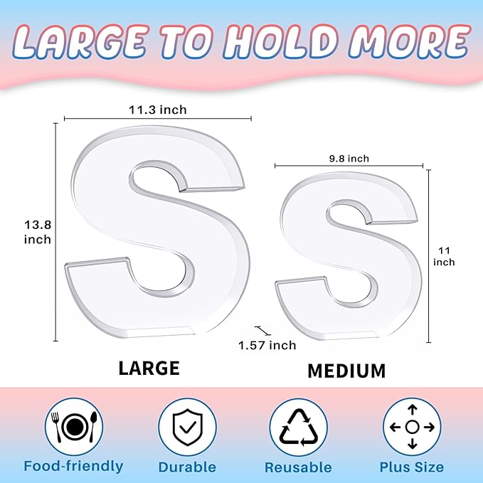 13.8" Extra Large Acrylic Letter Charcuterie Board Box, Reusable Fillable Letter Cake Candy Dish Display Serving Tray for Birthday Anniversary Party Decoration (S)