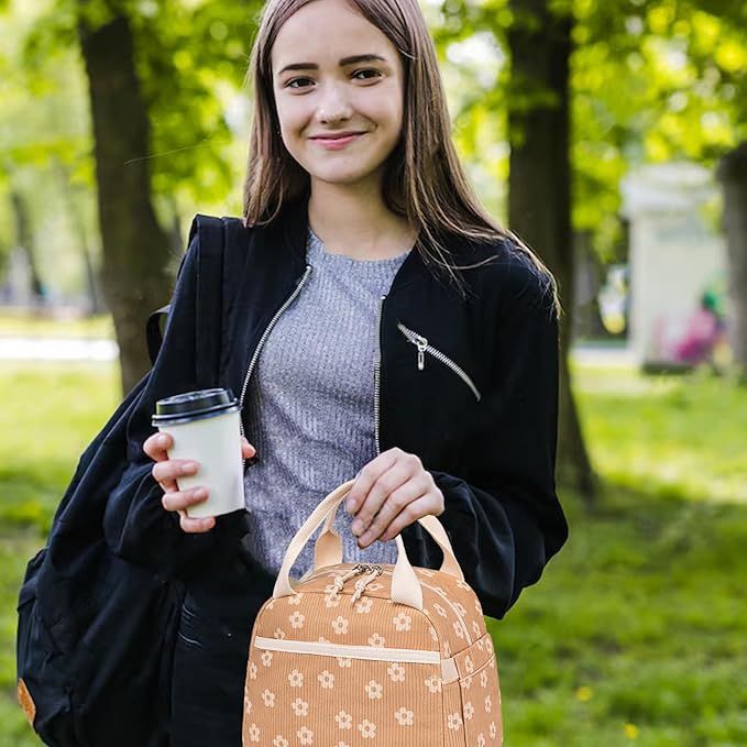 Bluboon Lunch Bag for Women Men Cute Corduroy Lunch Tote Bags Reusable Insulated Lunch Box Large Capacity Reusable Insulated Cooler for Work Picnic or Travel