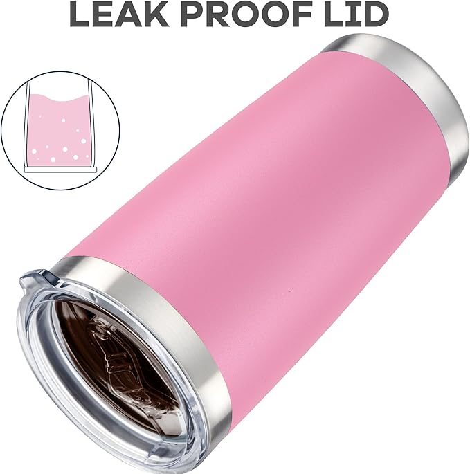 20 oz Tumbler with Lid Stainless Steel Double Wall Vacuum Insulated Tumblers Powder Coated Cups Travel Mug Keep Drinks Cold and Hot, Pink