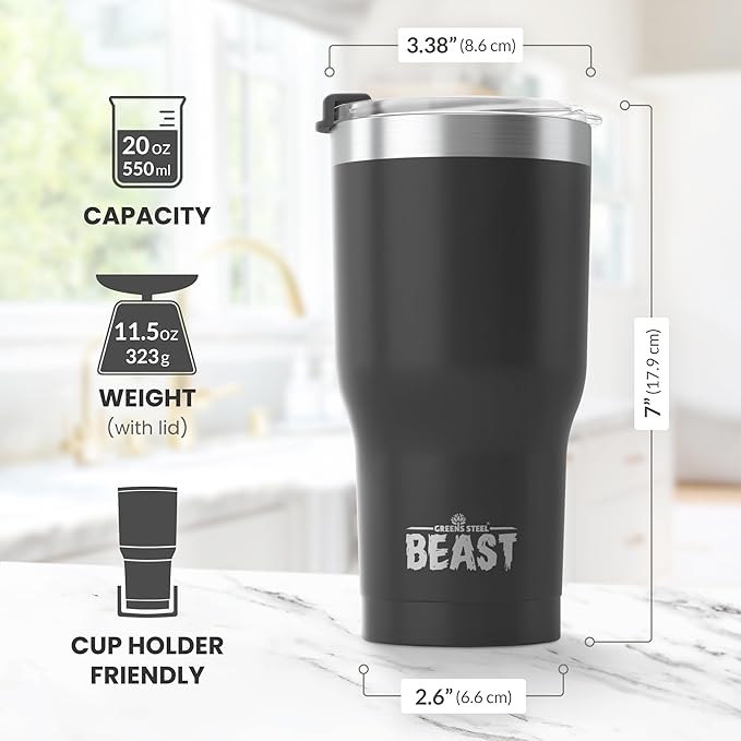 Beast 20 oz Tumbler Stainless Steel Vacuum Insulated Coffee Ice Cup Double Wall Travel Flask (Matte Black)
