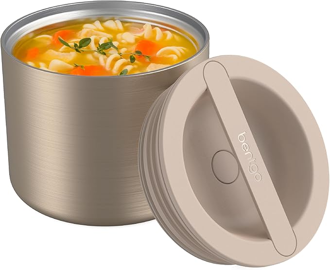 Bentgo Stainless Insulated Food Container - 2.4 Cups (19 oz), Triple-Layer Insulation, Vacuum Seal, Leak-Proof, Built-In Handle, Wide Opening, Premium Stainless Steel, for Cool/Warm Foods (Gold)