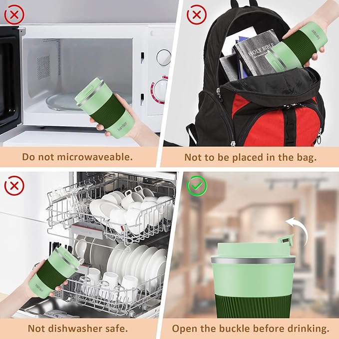 KETIEE 12oz Travel Mug, Insulated Coffee Cup with Leakproof Lid, Travel Coffee Mug Vacuum Stainless Steel Double Walled Reusable Tumbler for Hot and Cold Drinks (Green)