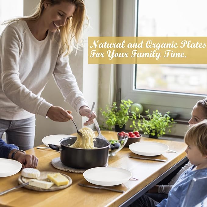 Wheat Straw Plates - 8 Inch Unbreakable Dinner Plates Set of 8 - Dishwasher & Microwave Safe Plastic Plates Reusable for Kitchen,R.V. (White)