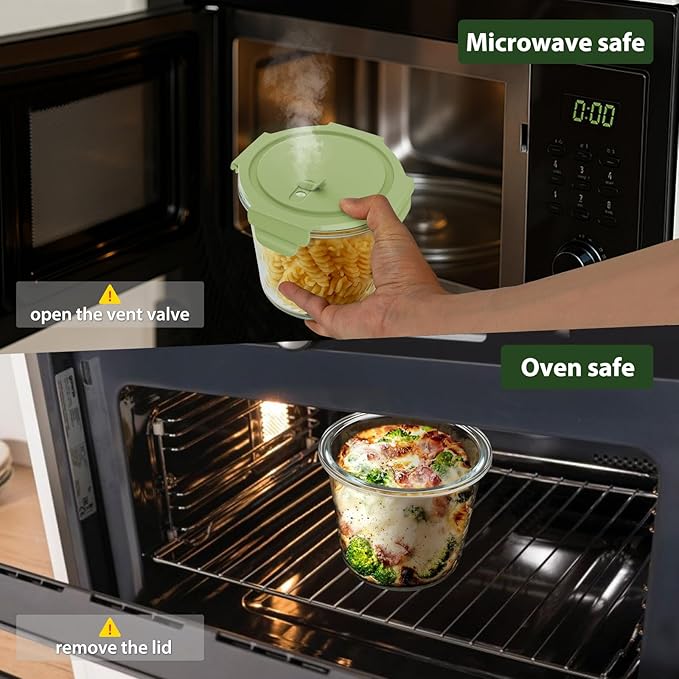 23oz Glass Meal Prep Containers with Lids, Airtight 3-Cup Glass Storage Containers Set, Heat-Resistant BPA-Free for Soup, Leftover, Microwave, Dishwasher, and Freezer Safe (6 Packs)