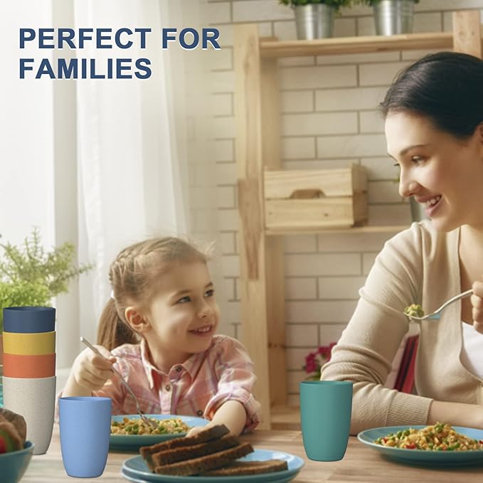 Wrova Wheat Straw Cups 6 PCS Good Alternative to Plastic Reusable Cups 20 oz Unbreakable Drinking Cup Reusable Dishwasher Safe Water Plastic Glasses Mixed Color