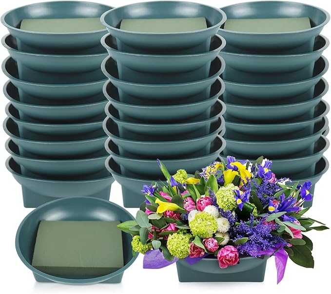 Aemygo 6.3 Inch Round Floral Foam 24 Sets Large Size DIY Flower Foam with Bowl, Round Flower Arrangement Kit Green Floral Arranging Supplies for Wedding Birthday Party Decoration