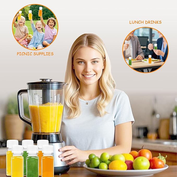 30Pcs 2 Oz Empty Plastic Juice Bottles with Caps,Reusable Clear Bulk Beverage Containers with Tamper Evident Lids ,Transparent Square Bottle for Juice,Drinking,Liquor,DIY,Wedding,Party,Travel(White)