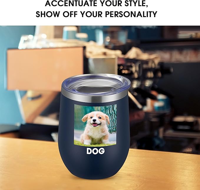 Personalized Custom Wine Tumbler Print in USA 12oz Stainless Steel Travel Coffee Cup with Lid & Straw Double Wall Insulated Mug with Colorful Text Logo Photo