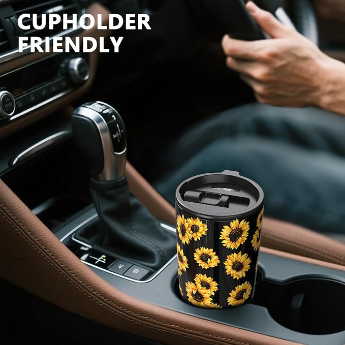 TILUCK 20 oz Tumbler with Leak-Proof Lid, Vacuum Insulated Stainless Steel Coffee Mug, Double-Walled Travel Tumbler for Hot and Cold Drinks(SunFlower, 20oz)