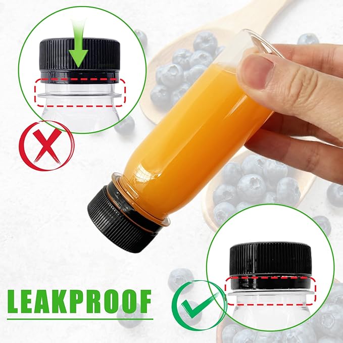 60 Pcs 2 Oz Small Plastic Bottles for Liquids,Ginger Shots Bottle with Cap,Mini Travel Containers for Juice,Liquids,Whiskey,Milk(Black)