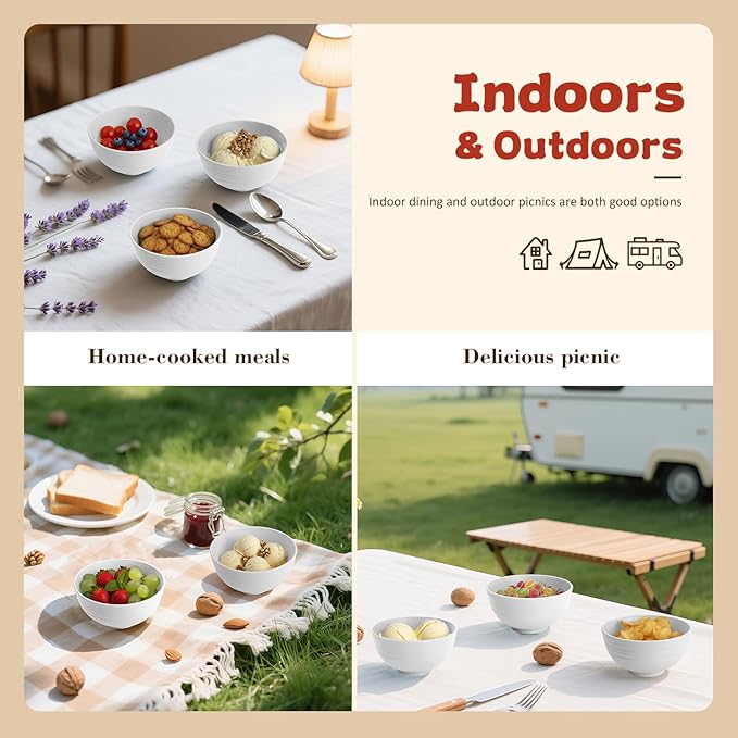 Wrova Handy Wheat Straw Bowls Set of 6,Unbreakable Ice-Cream Bowls Sets for Kids,10oz Small Dessert Bowls for Kitchen,Camping and RV.White Series