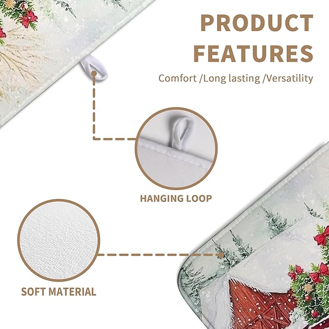 Christma Red Truck Dish Drying Mat Winter Dog Large Kitchen Mats Dish Drying Pad Xmas Tree Vintage Absorbent Dish Dryer Mat for Kitchen Countertops Microfiber Drainer Pad Dish Drying Mats (18x24 in)