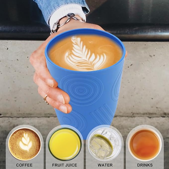 Wrova Wheat Straw Cups 16oz set of 8 - Alternative Plastic Cups Dishwasher Safe - Plastic Drinking Cups Unbreakable for Kids - Ocean Series