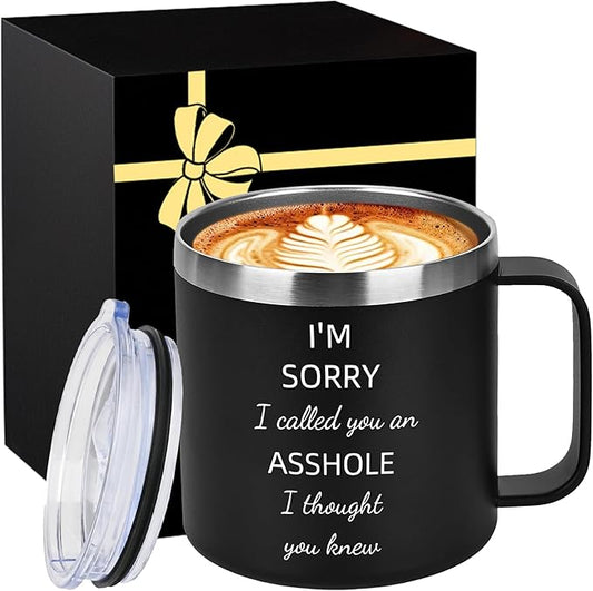 14 Oz Insulated Coffee Mug with Lid Travel Large Cup White Elephant Adults 30 Christmas Gag Fun Weird Novelty Useful Unique Men Prank Dirty Secret Santa Unisex Holiday Best Cool Nice Exchange Gifts