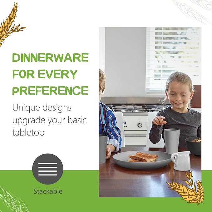 Teivio 32-Piece Kitchen Plastic Wheat Straw Dinnerware Set, Service for 8, Dinner Plates, Dessert Plate, Cereal Bowls, Cups, Unbreakable Colorful Plastic Outdoor Camping Dishes,Coastal