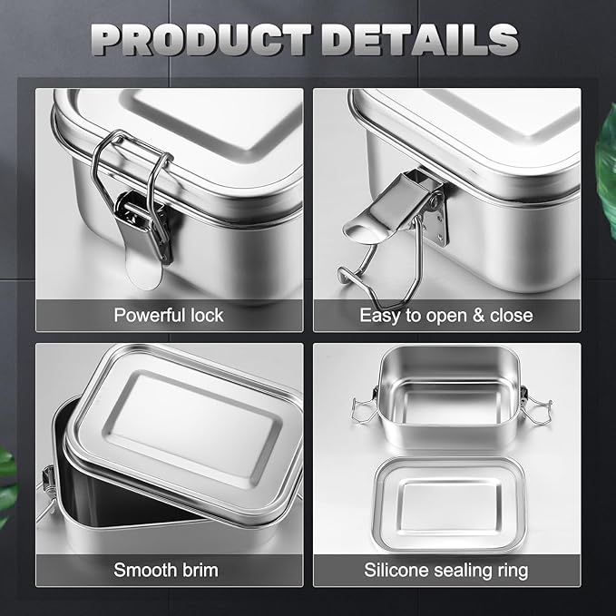 Umigy 12 Pcs Stainless Steel Bento Box 550ml Metal Lunch Box Food Storage Containers Metal Container, Lockable Clips to Leak Proof, Reusable Dishwasher Safe Lunch Snack Boxes for Work, School