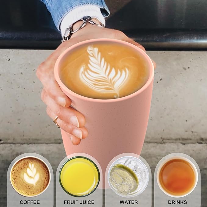 Wrova unbreakable wheat straw cups 20oz set of 6 with textured pattern anti slipping,big plastic drinkings cups microwave safe and dishwahser safe