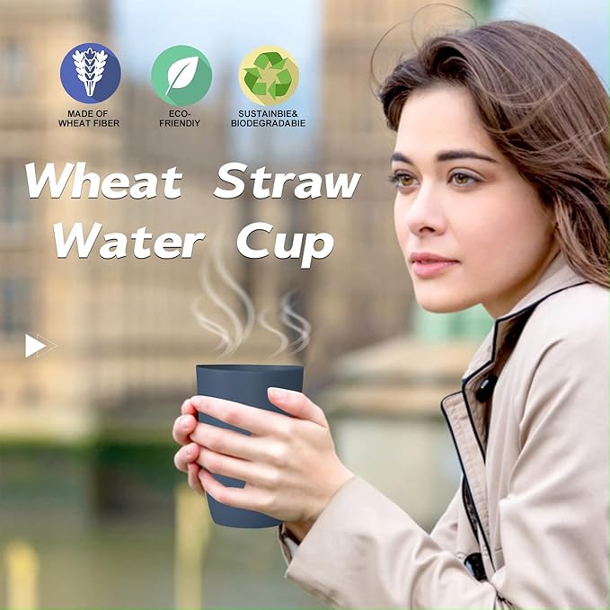 Wrova Wheat Straw Cups 6 PCS Good Alternative to Plastic Reusable Cups 20 oz Unbreakable Drinking Cup Reusable Dishwasher Safe Water Plastic Glasses Navy Blue
