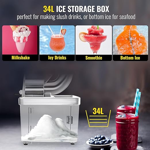 VEVOR 110V Commercial Ice Crusher 661LBS/H, ETL Approved 300W Electric Snow Cone Machine with Dual Blades, Stainless Steel Shaved Ice Machine with Safety On/Off Switch for Family, Restaurants, Bars