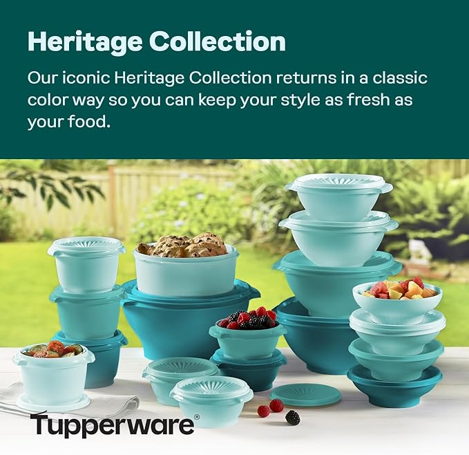 Tupperware Heritage Collection, New 36 Piece Food Storage Container Set in Vintage Green, Dishwasher Safe and BPA Free (18 containers, 18 lids)
