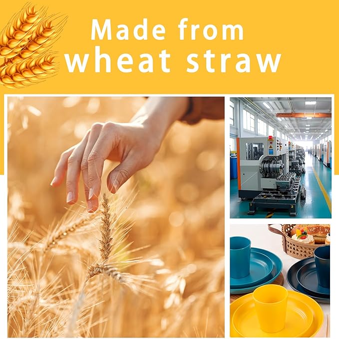 Rubtlamp Wheat Straw Dinnerware Set, 16Pcs Unbreakable Plates And Bowls Sets of 4, Plastic Plates Set Reusable (Four Colors) Include Dinner Platos, Dessert Platos, Cereal Bowls, Cups for Daily