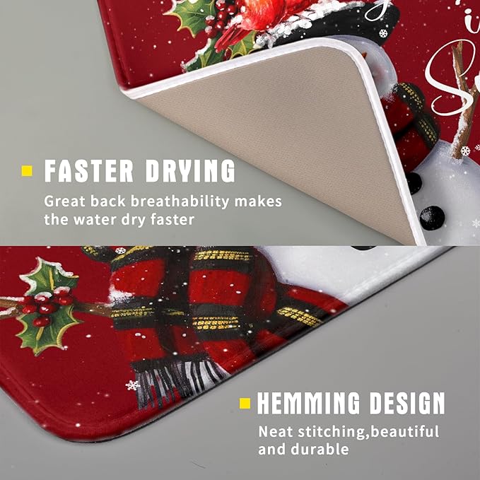 Christmas Dish Drying Mat for Kitchen Counter Snowman Let It Snow Microfiber Absorbent Dish Draining Reusable Washable Foldable 16"x18"