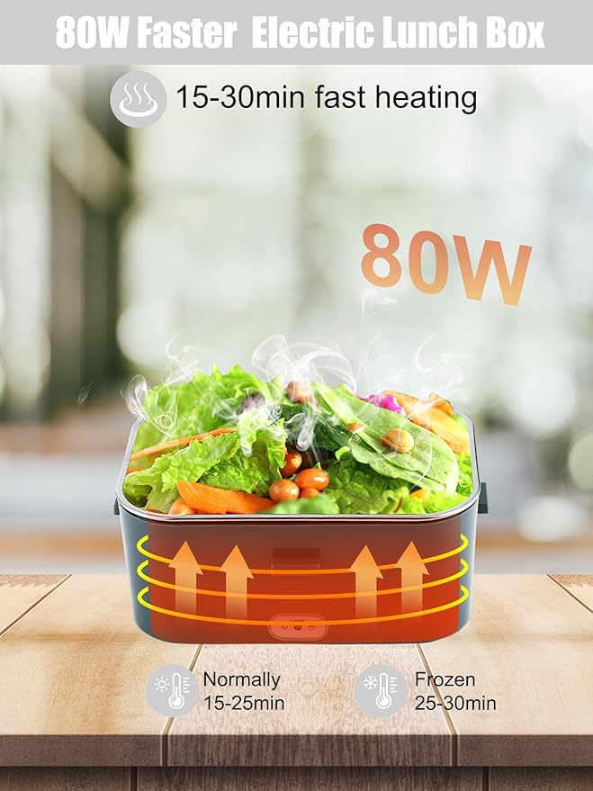 Buddew Electric Lunch Box for Adults, 80W Heated Lunch Box 1.8L Stainless Steel Portable Food Warmer,12/24/110V Lonchera Electrica Portatil for Travel & Work, Loncheras para Hombres de Trabajo