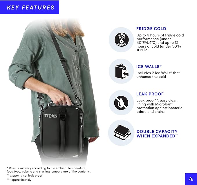 Titan High Performance Fridge Cold Expandable Insulated Lunch Box - Black/Silver