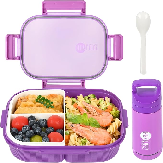Bento Boxes with Removable Compartments for Adults & Kids,1000ml Lunch Box with Spoon & Water Cup,BPA-Free,Microwave & Dishwasher Safe(Purple)