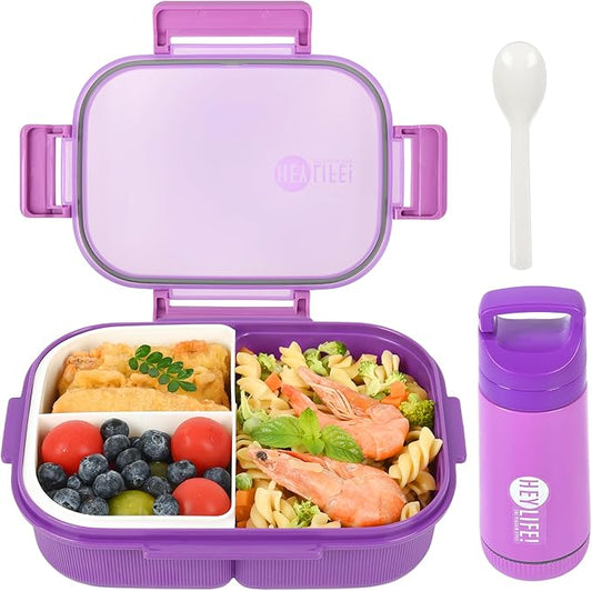 Bento Boxes with Removable Compartments for Adults & Kids,1000ml Lunch Box with Spoon & Water Cup,BPA-Free,Microwave & Dishwasher Safe(Purple)