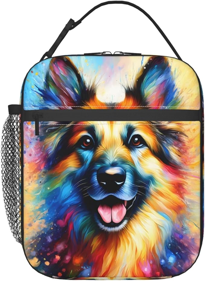 Reusable Dog Lunch Box for Kids Girls Boys Women Adult, Insulated German Shepherd Lunch Bag,Polyester Cooler Handbags Case for School Picnic Work Travel Beach or Hiking (Colorful)