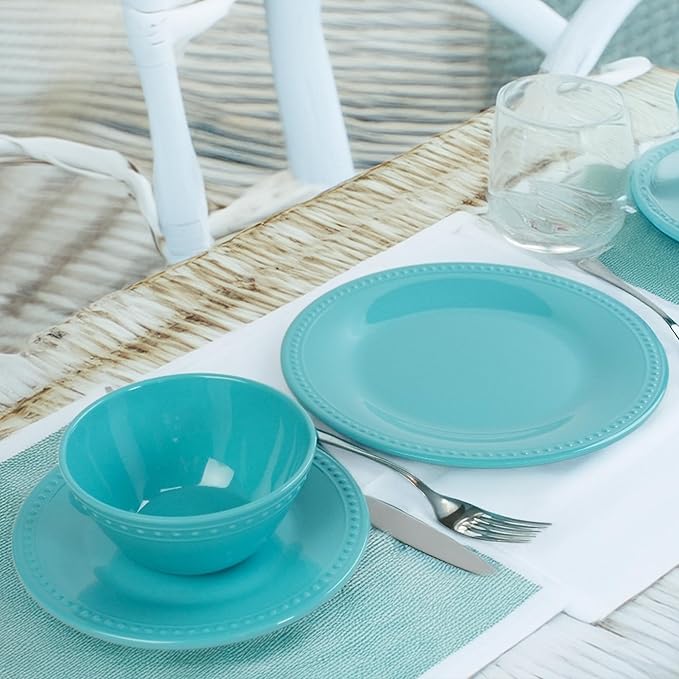Aqua Melamine Dinnerware Sets of 12 Pcs, BPA Free Dishes Set, Plates and Bowls Sets for Indoor Outdoor Dining on the Beach, RV, Camping Use,Lightweight Unbreakable Dishwasher Safe