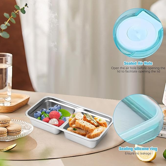4 Pack Stainless Steel Snack Containers Reusable, Grab and Go 2 Compartment Food Storage Containers with Leakproof Lids for Snacks, Dips, Travel, Takeout & Outdoor Camping