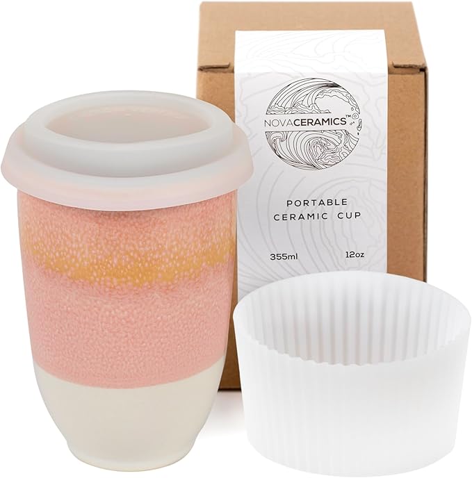 Travel Mug - Travel Coffee Mug – Iced Coffee Cup Unique to Go Mug – Microwave & Dishwasher Safe Coffee Pink Tumbler - Gifts for Women Men Him Her – 12oz – Afterglow