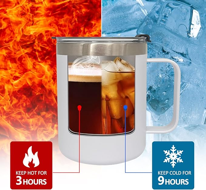 1pack 12oz Coffee Mug With Handle Bulk, Stainless Steel Insulated Travel Tumblers With,Double Wall Vacuum Camping Cup for Hot & Cold Drinks Tea (white)