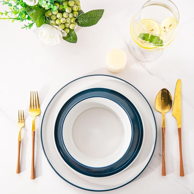 AmorArc Ceramic Dinnerware Sets for 6, 18 Piece Stoneware Plates and Bowls Set, Chip and Crack Resistant Plates Set, Dishwasher & Microwave Safe Ceramic Dishes - Service for 6