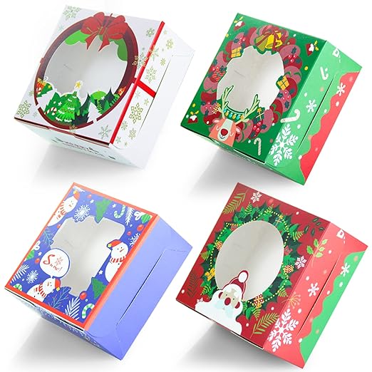 qiqee Christmas Bakery Box with Window 60packs 6x6x3 Cookie Boxes Pastry Box for Christmas