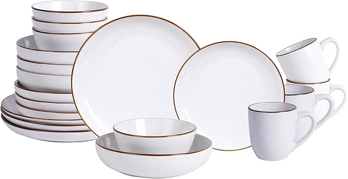 Eur-Nordic Shape Raising Rim 20pc Dinnerware Set, Matte White with Speckle Effect