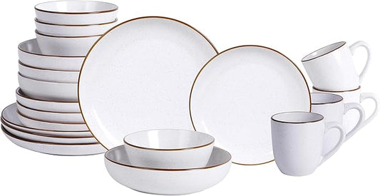 Eur-Nordic Shape Raising Rim 20pc Dinnerware Set, Matte White with Speckle Effect