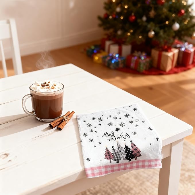 Snowman Xmas Trees Christmas Kitchen Towels Dish Towels, 18x26 Inch Daily Seasonal Winter Decoration Hand Towels Set of 4