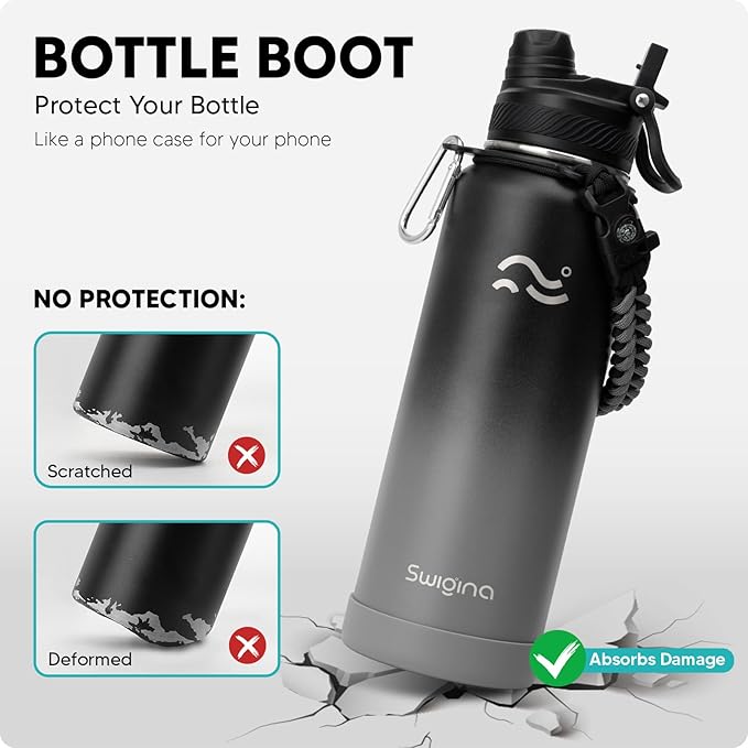 [2-IN-1 LID] Insulated Water Bottle with Silicone Boot (36hrs Cold/18hrs Hot) - DIY Stickers, Leakproof, BPA Free, 40 oz